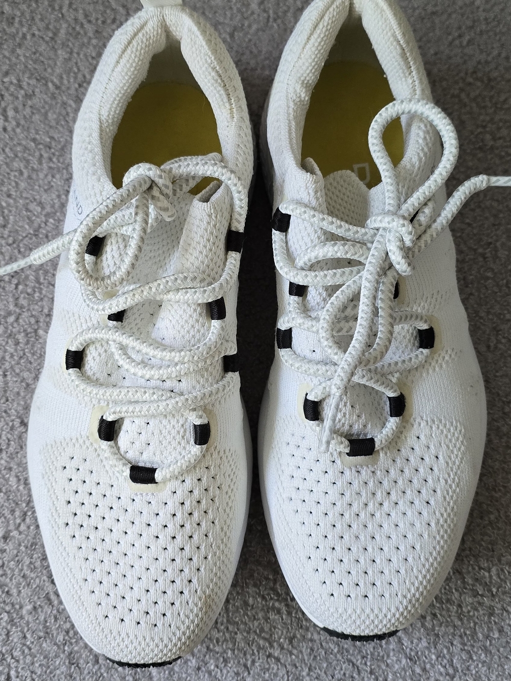 Cole Haan White Knit Sneakers with Black Eyelet Accents